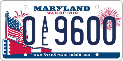 MD license plate 0AE9600
