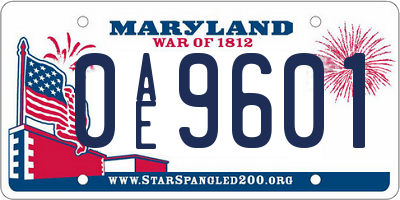 MD license plate 0AE9601