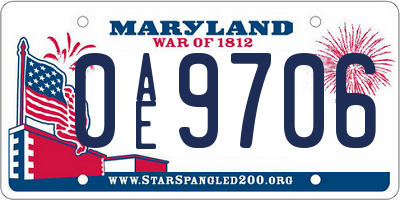 MD license plate 0AE9706