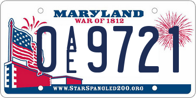 MD license plate 0AE9721