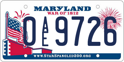 MD license plate 0AE9726