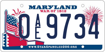 MD license plate 0AE9734