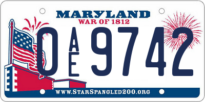 MD license plate 0AE9742