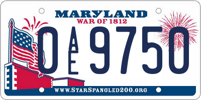 MD license plate 0AE9750