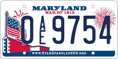 MD license plate 0AE9754