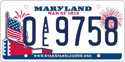 MD license plate 0AE9758