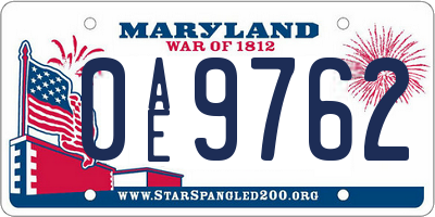 MD license plate 0AE9762