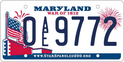 MD license plate 0AE9772