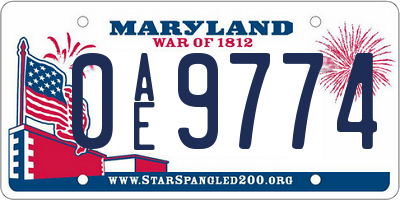 MD license plate 0AE9774