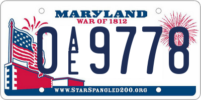 MD license plate 0AE9778