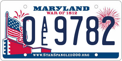 MD license plate 0AE9782