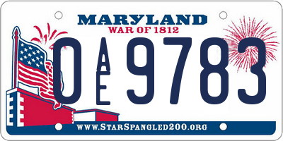 MD license plate 0AE9783