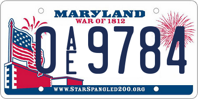 MD license plate 0AE9784