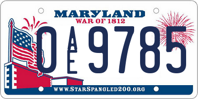 MD license plate 0AE9785