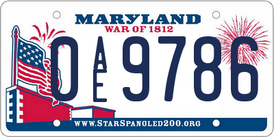 MD license plate 0AE9786