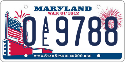 MD license plate 0AE9788