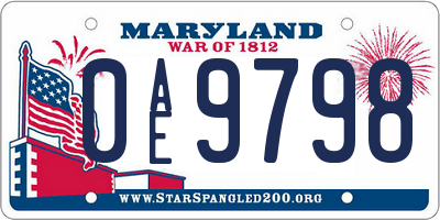 MD license plate 0AE9798