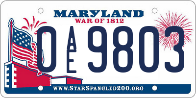 MD license plate 0AE9803