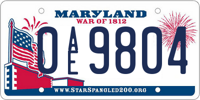 MD license plate 0AE9804