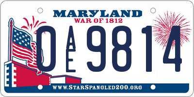 MD license plate 0AE9814