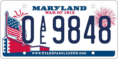 MD license plate 0AE9848