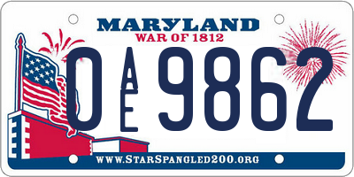 MD license plate 0AE9862