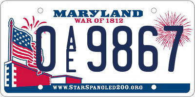 MD license plate 0AE9867