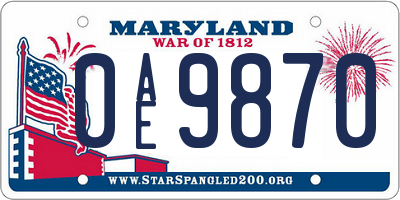 MD license plate 0AE9870