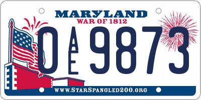 MD license plate 0AE9873