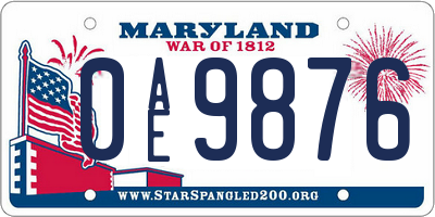 MD license plate 0AE9876