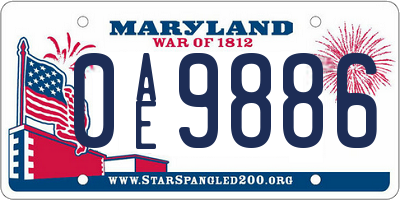 MD license plate 0AE9886