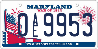 MD license plate 0AE9953