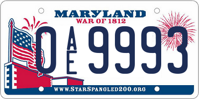MD license plate 0AE9993