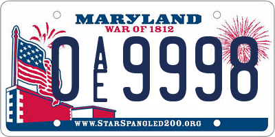 MD license plate 0AE9998
