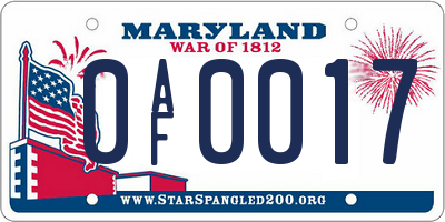 MD license plate 0AF0017