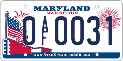 MD license plate 0AF0031