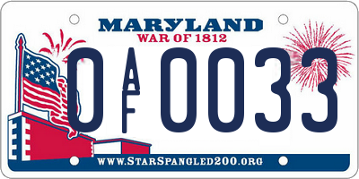 MD license plate 0AF0033