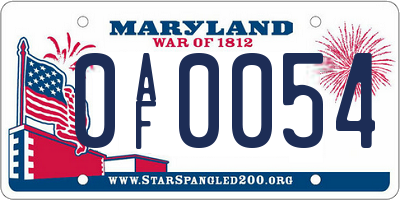 MD license plate 0AF0054