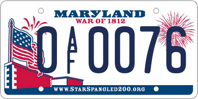 MD license plate 0AF0076