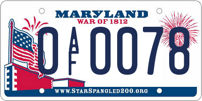 MD license plate 0AF0078