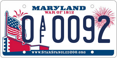 MD license plate 0AF0092