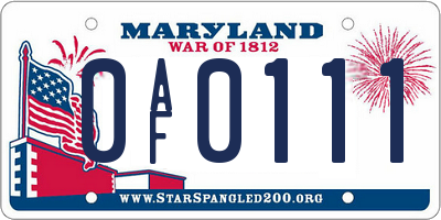 MD license plate 0AF0111