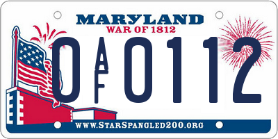 MD license plate 0AF0112
