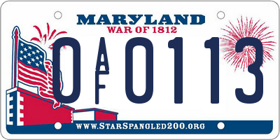 MD license plate 0AF0113