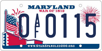 MD license plate 0AF0115