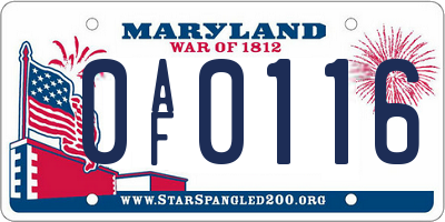 MD license plate 0AF0116