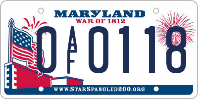 MD license plate 0AF0118