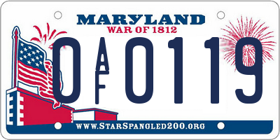 MD license plate 0AF0119