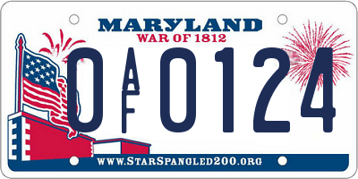 MD license plate 0AF0124