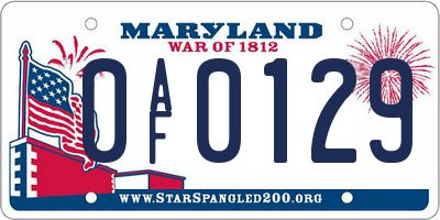MD license plate 0AF0129